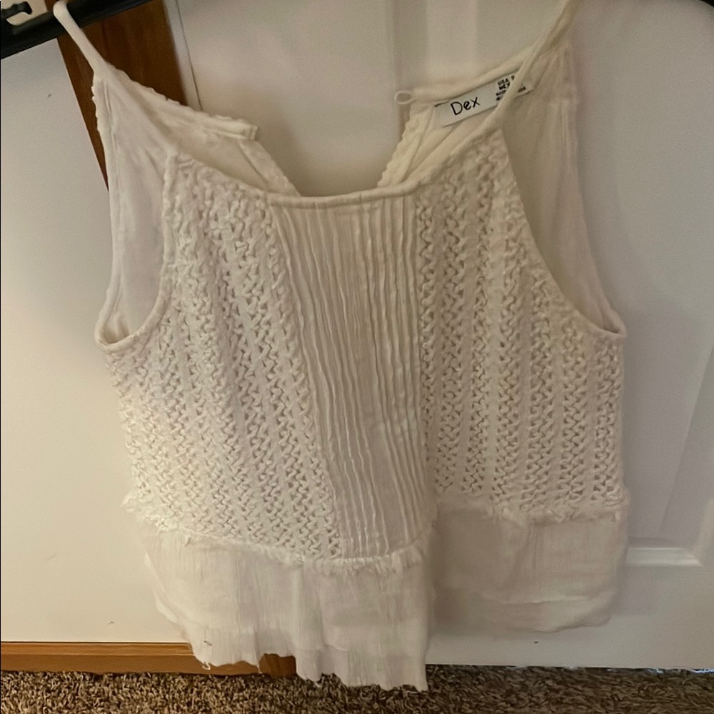 Dex White Ribbed Tiered Tank Top